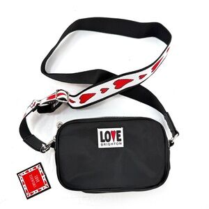 Brighton Love Essentials Black Crossbody Bag Red Hearts Shoulder Strap NEW, NWT